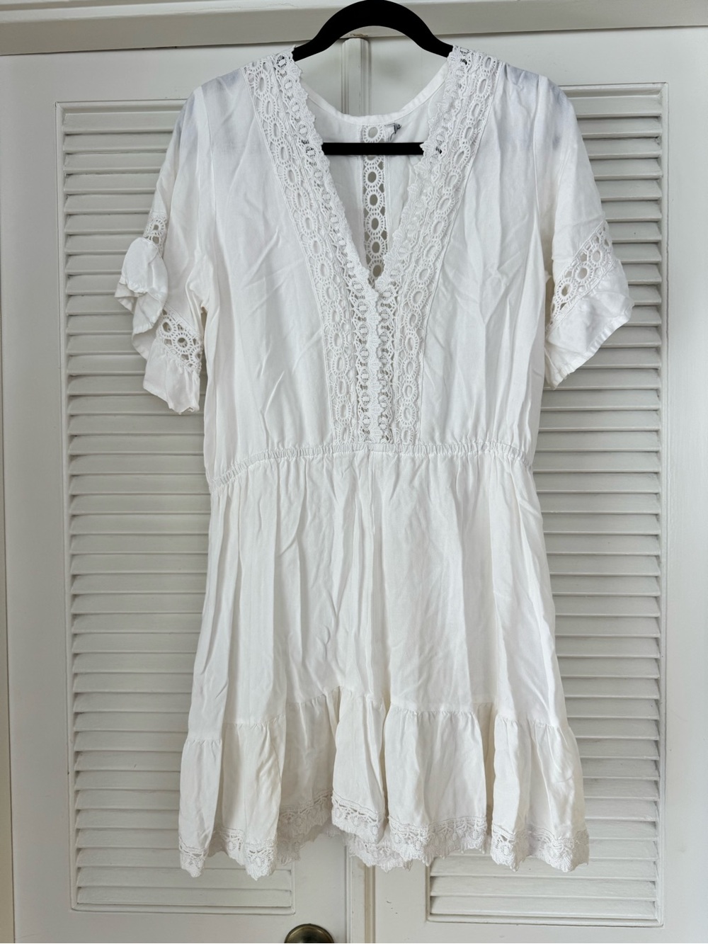 White Lace-Trim V-Neck Women’s Dress